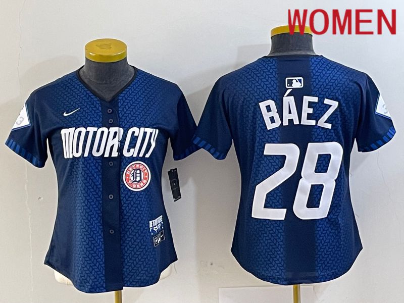 Women Detroit Tigers 28 Baez Blue City Edition Nike 2024 MLB Jersey style 4